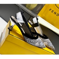 Top Quality Fendi Colibri Karligraphy Slingback Pumps 6cm in Mesh and Embroidery 111613 Grey