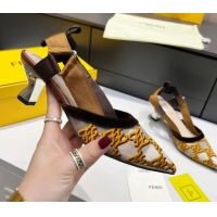 Perfect Fendi Colibri Karligraphy Slingback Pumps 6cm in Mesh and Embroidery 111613 Gold