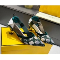 Good Product Fendi Colibri Karligraphy Slingback Pumps 6cm in Mesh and Embroidery 111613 Green