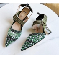 Best Price Fendi Colibrì Allover Stud Slingback Pumps 8cm 121701 Green