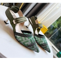 Custom Fendi Colibrì Allover Stud Slingback Pumps 6cm 121702 Green