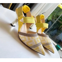 Top Quality Fendi Colibrì Allover Stud Slingback Pumps 8cm 121703 Yellow