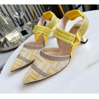 New Style Fendi Colibrì Allover Stud Slingback Pumps 6cm 121704 Yellow