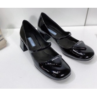 Discount Prada Patent Leather Mary Janes Pumps 5cm Black 111845