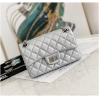 Modern Classic Chanel MINI 2.55 HANDBAG Metallic Grained Calfskin & White Metal AS0874 Silver