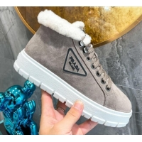 Low Price Prada Suede and Wool High-Top Sneakers Grey 111859