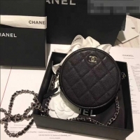 Top Grade Chanel Iridescent Pearl Caviar Classic Round Clutch with Chain Bag AP0366 Black Silver