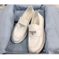 Unique Grade Prada Chocolate Brush Leather Loafers 112389 White