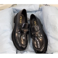 Good Product Prada Chocolate Brush Leather Loafers 112389 Black