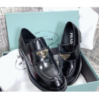 New Style Prada Chocolate Brush Leather Loafers 112391 Black