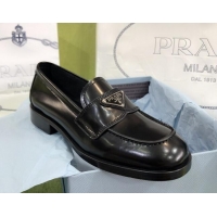 Sumptuous Prada Chocolate Brush Leather Loafers 112392 Black