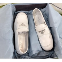 Perfect Prada Chocolate Brush Leather Loafers 112393 White