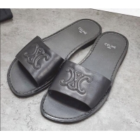 Low Price Celine Logo Leather Slide Sandals 060834 Black