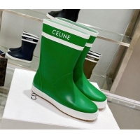 New Style Celine Shiny Leather Rain Boots Grass Green 120449