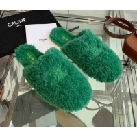 Unique Grade Celine Shearling Flat Mules 121502 Green