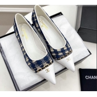 Pretty Style Chanel Tweed & Lambskin Pointed Ballerinas 121454 Blue/White