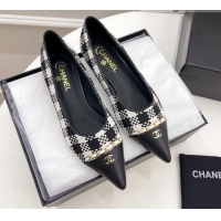 Good Quality Chanel Tweed & Lambskin Pointed Ballerinas 121454 Black/White