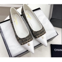 Discount Chanel Tweed & Lambskin Pointed Ballerinas 121454 Black/Gold/White