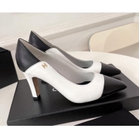 Super Quality Chanel Lambskin Pumps 8.5cm 121459 White/Black