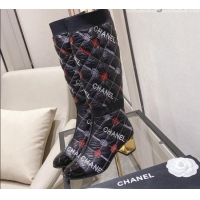 Good Product Chanel Embroidered High Boots 5cm G38428 Black