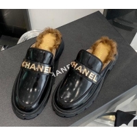 Discount Chanel Patent Leather & Shearling Mules 121488 Black