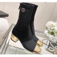 New Design Chanel Grosgrain, Knit & Calfskin Ankle Boots 5.5cm G38522 Black/Gold