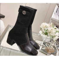 Top Grade Chanel Grosgrain, Knit & Patent Calfskin Ankle Boots 5.5cm G38522 Black