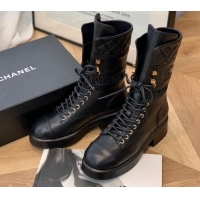 Low Cost Chanel Lambskin Lace-ups Ankle Boots G37956 Black