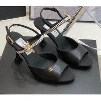 Sumptuous Chanel Lambskin Heel Sandals with Pearl and Star Charm 8cm Black 122007