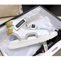 Best Price Chanel Leather High-top Strap Flat Sandals G37231 White