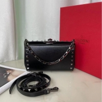 Shop Grade VALENTINO GARAVANI Rockstud Alcove Grain calf shoulder bag CV0189 black