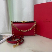 Famous Brand VALENTINO GARAVANI Rockstud Alcove Grain calf shoulder bag V0189 Red