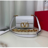 Cheapest VALENTINO GARAVANI Stud Sign Grained Calfskin Shoulder Bag V0196 white