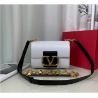 Good Quality VALENTINO GARAVANI Stud Sign Grained Calfskin Shoulder Bag V0196 white&black