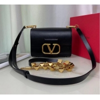 Original Cheap VALENTINO GARAVANI Stud Sign Grained Calfskin Shoulder Bag V0196 black