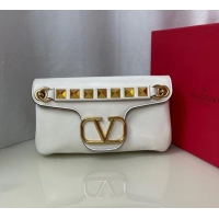 Well Crafted VALENTINO GARAVANI Stud Sign nappa Shoulder Bag NL098 white