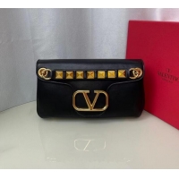 Good Looking VALENTINO GARAVANI Stud Sign nappa Shoulder Bag NL098 black