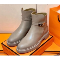 Perfect Hermes Calfskin Kelly Ankle Boot 207057 Grey