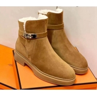 Super Quality Hermes Suede Kelly Ankle Boot With Wool 1207060 Brow