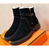 Good Quality Hermes Suede Kelly Ankle Boot With Wool 1207060 Black