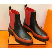 Low Cost Hermes Calfskin Ankle Boot 207064 Black/Red