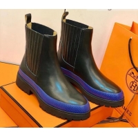 New Style Hermes Calfskin Ankle Boot 207069 Black/Blue 