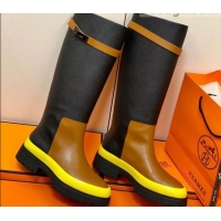 Good Quality Hermes Calfskin Kelly High Boot 1207070 Black/Brown/Yellow