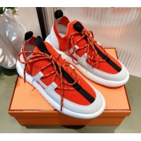 Discount Hermes Duel Knit and Calfskin Sneakers Orange/Black 121601