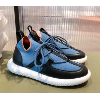 Top Quality Hermes Duel Knit and Calfskin Sneakers 121601 Denim Blue/Black