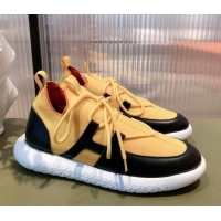 Modern Hermes Duel Knit and Calfskin Sneakers 121601 Yellow/Black