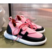 Best Luxury Hermes Duel Knit and Calfskin Sneakers 121605 Pink/Black