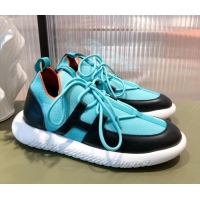 Best Design Hermes Duel Knit and Calfskin Sneakers 121605 Sky Blue/Black