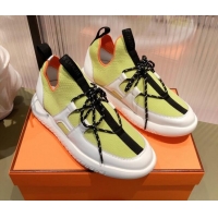 Perfect Hermes Duel Knit and Calfskin Sneakers 121605  Yellow/White