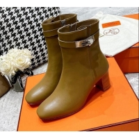 Top Quality Hermes Kelly Leather Ankle Boots 6.5cm 121616 Light Brown/Silver